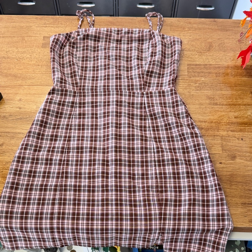 BP Brown and White Plaid Mini Dress
